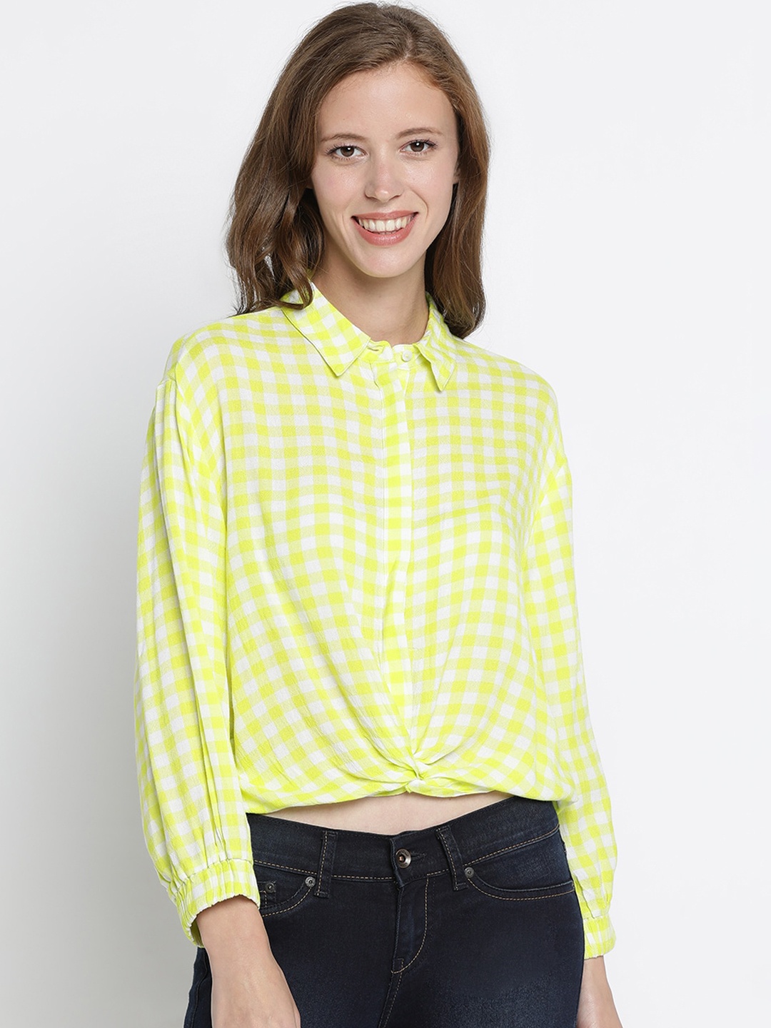 

Pepe Jeans Lime Green & White Checked Shirt Style Crop Top