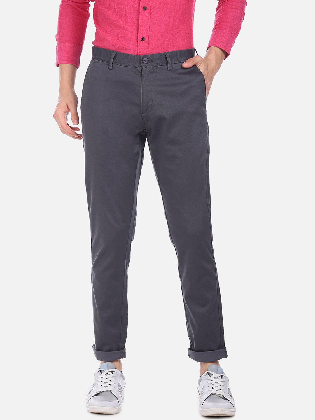 

U.S. Polo Assn. Men Grey Regular Fit Solid Regular Trousers