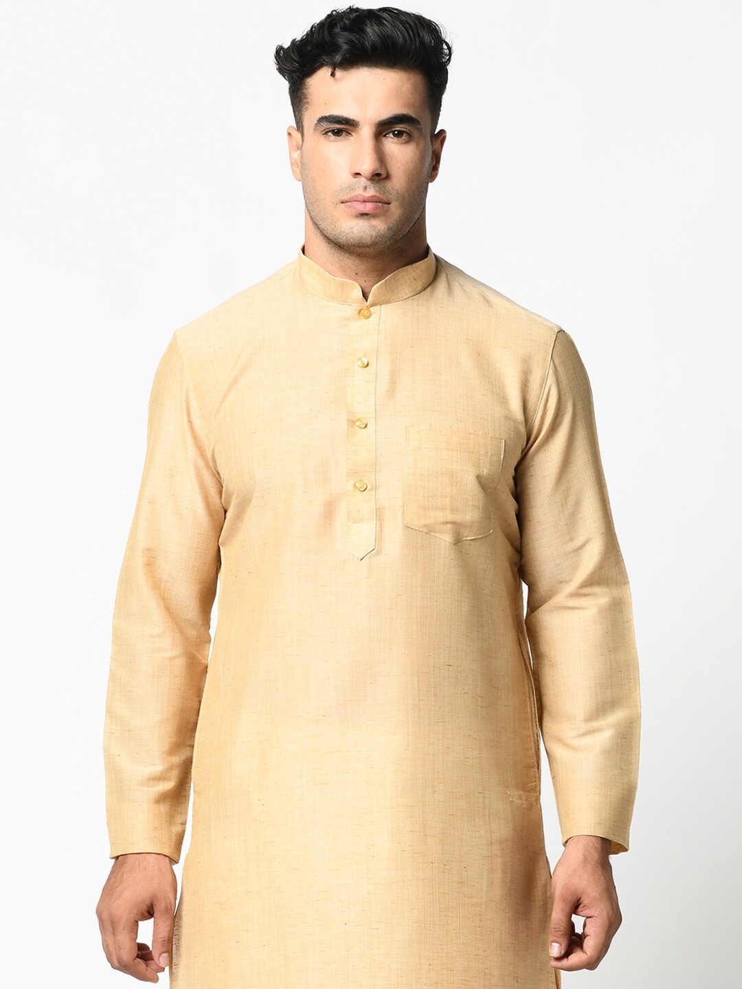 

LAMAAYA Men Cream-Coloured & White Solid Kurta with Churidar