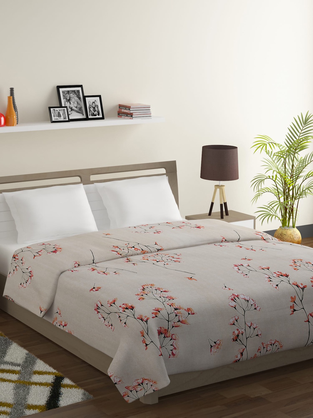 

SWAYAM Beige & White Floral Mild Winter 150 GSM Double Bed Comforter