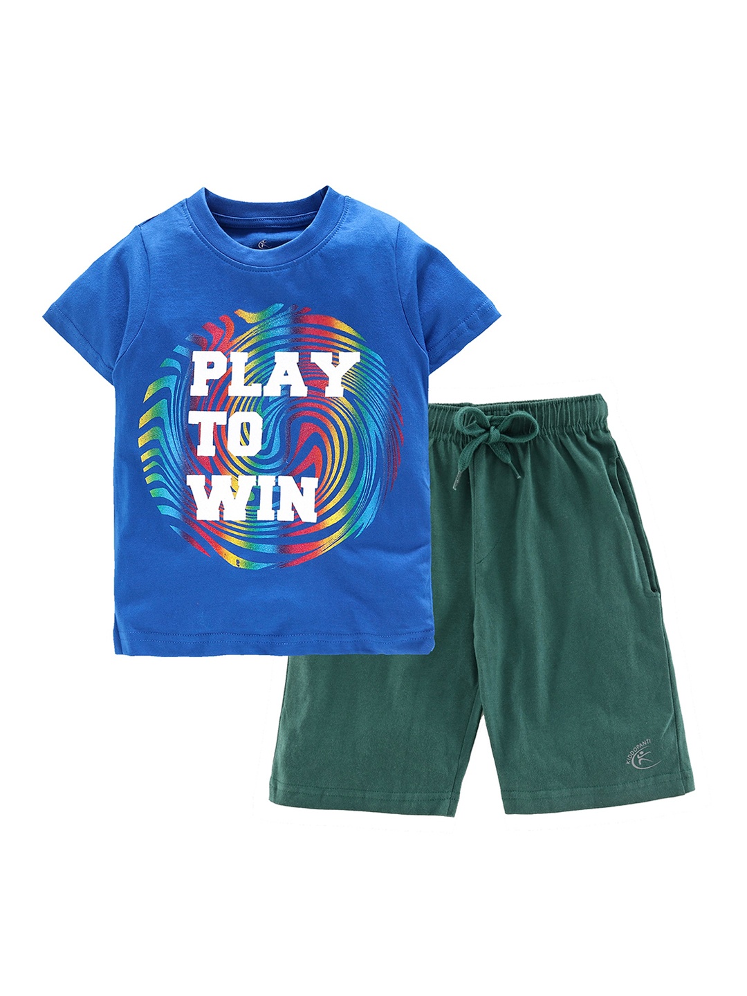 

KiddoPanti Boys Blue & Green Printed T-shirt with Shorts