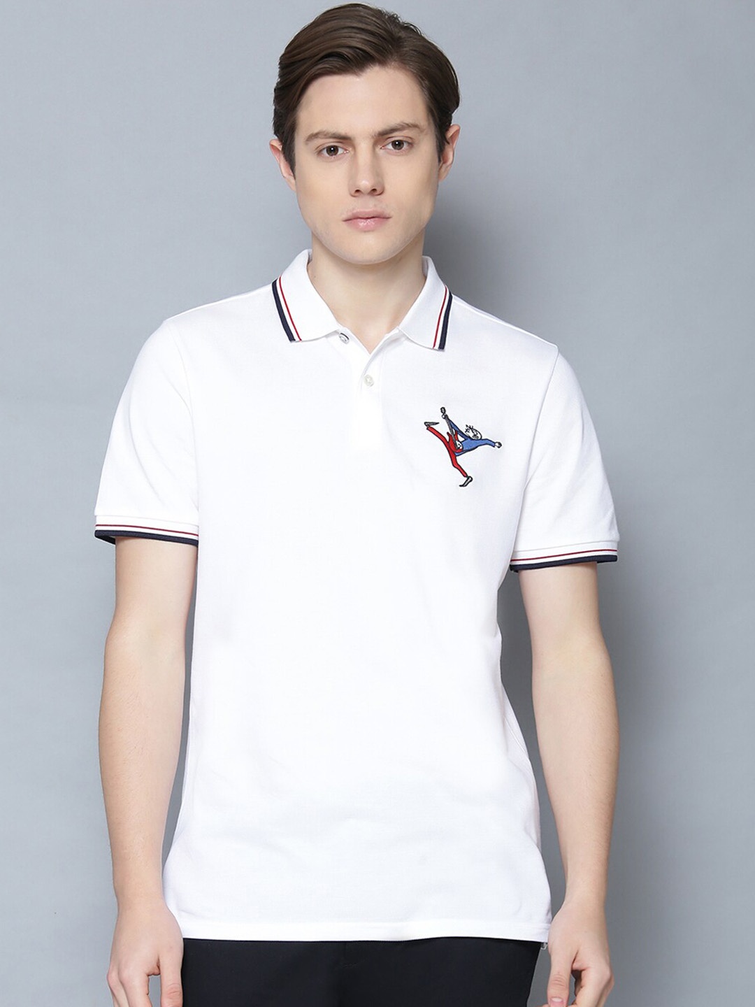 

BEN SHERMAN Men White Solid Polo Collar T-shirt