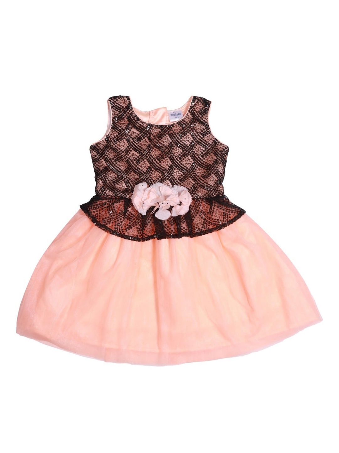 

Doodle Girls Peach-Coloured Embellished Fit and Flare Dress