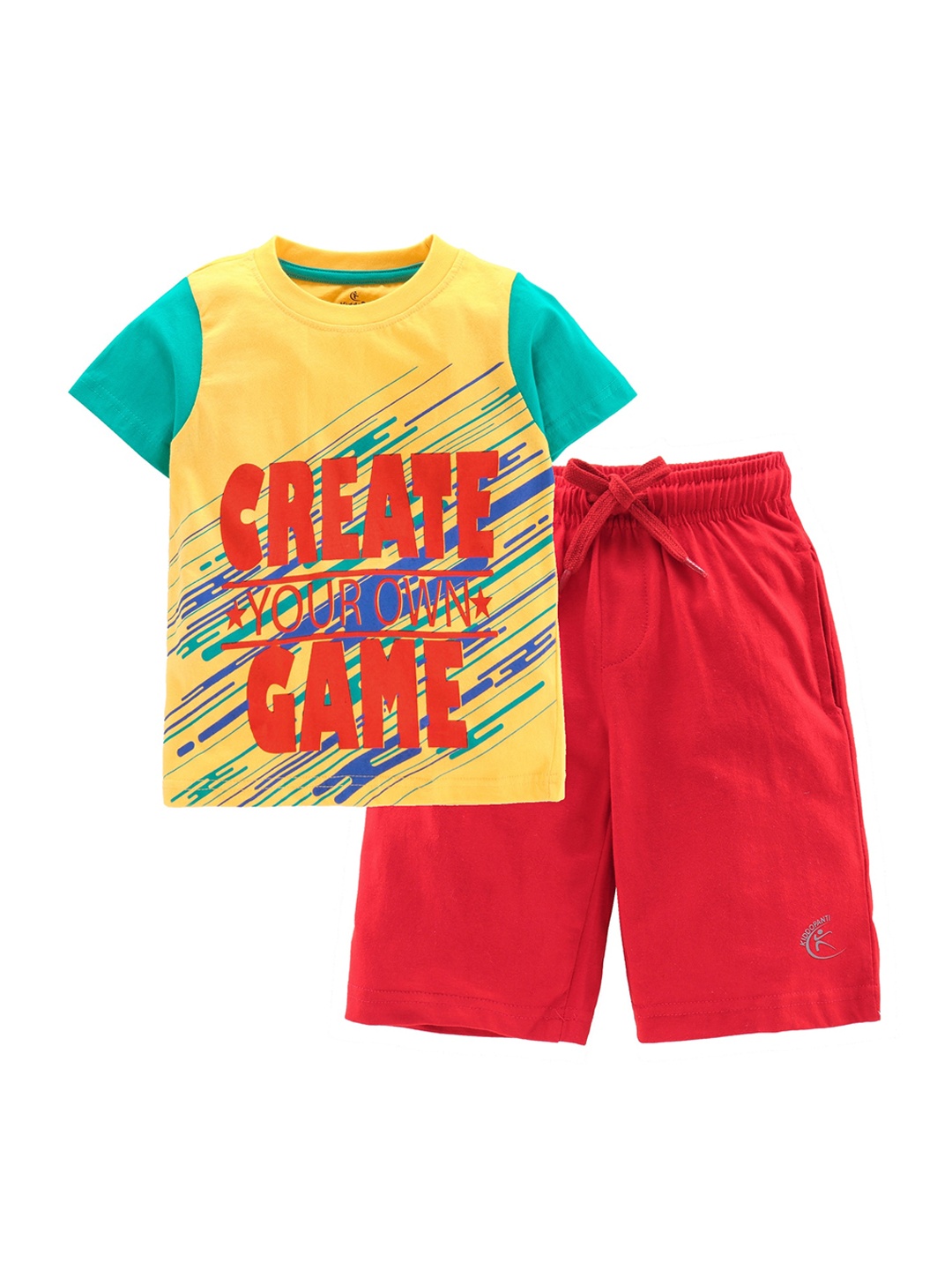 

KiddoPanti Boys Yellow & Pink Printed T-shirt with Shorts