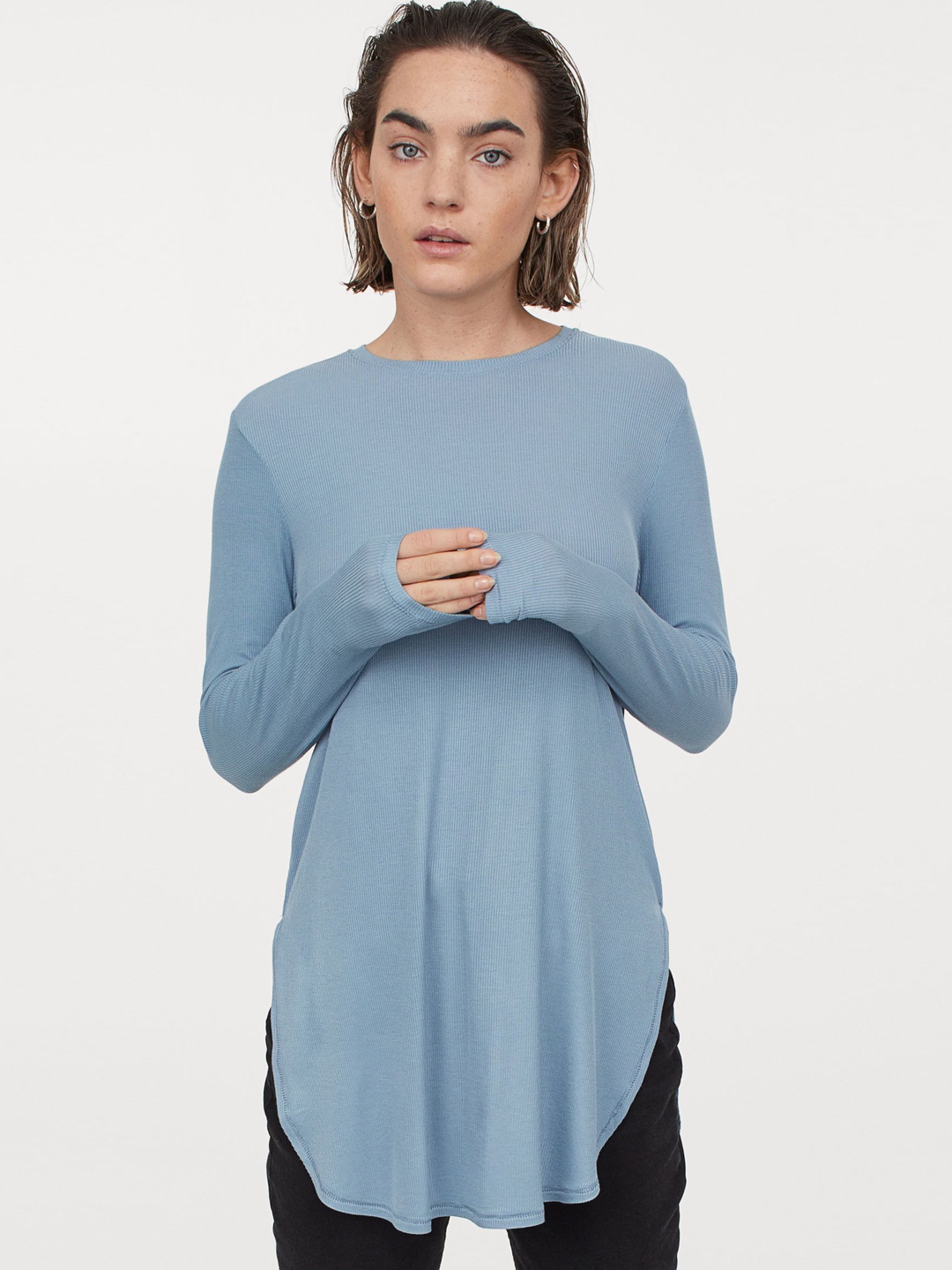 H&M Women Blue Ribbed Top
