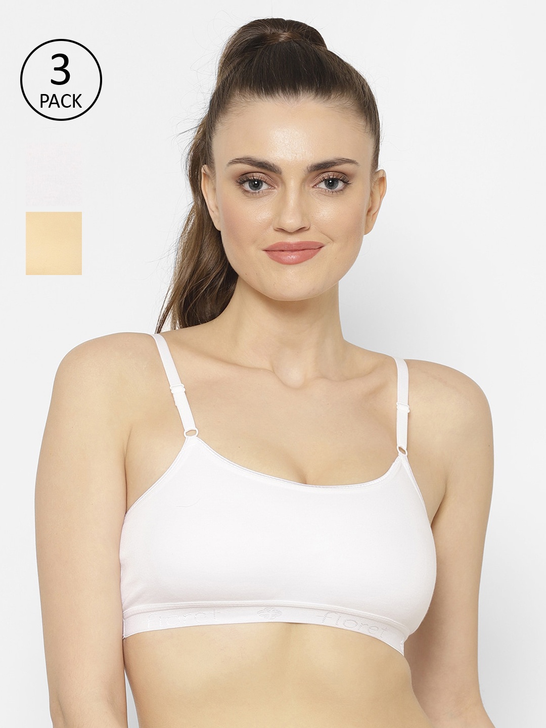 

Floret Off-White & Nude-Coloured Solid Set of 3 Workout Bra 1492_White-Skin-White