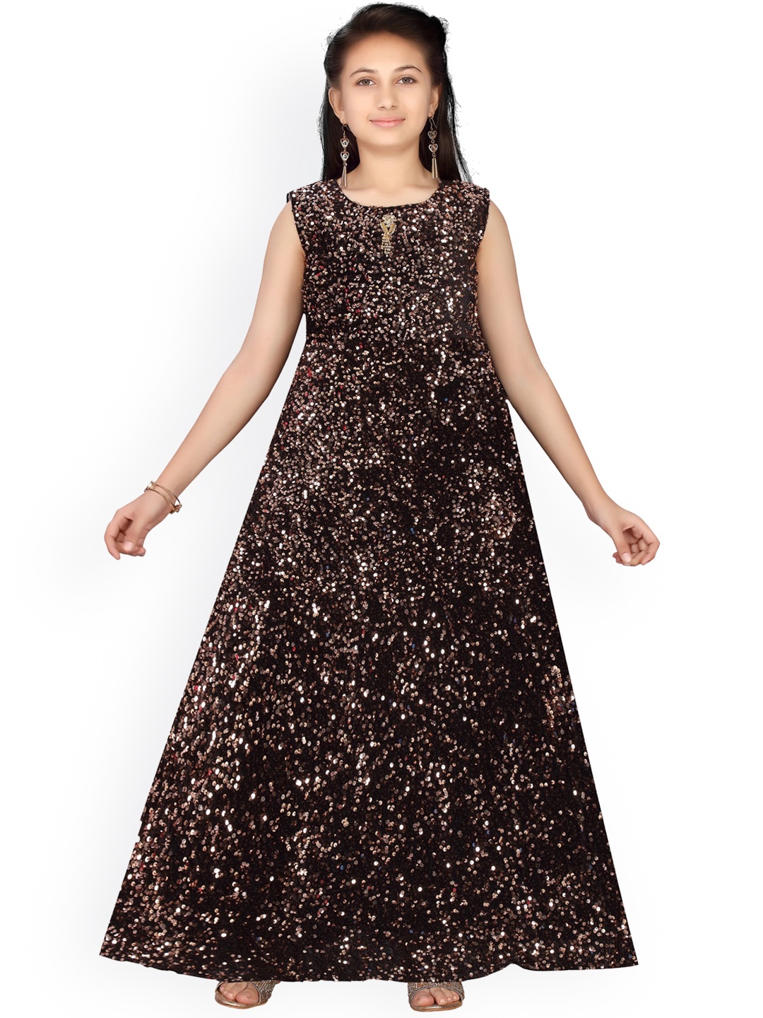 

Aarika Girls Peach-Coloured Printed Maxi Dress