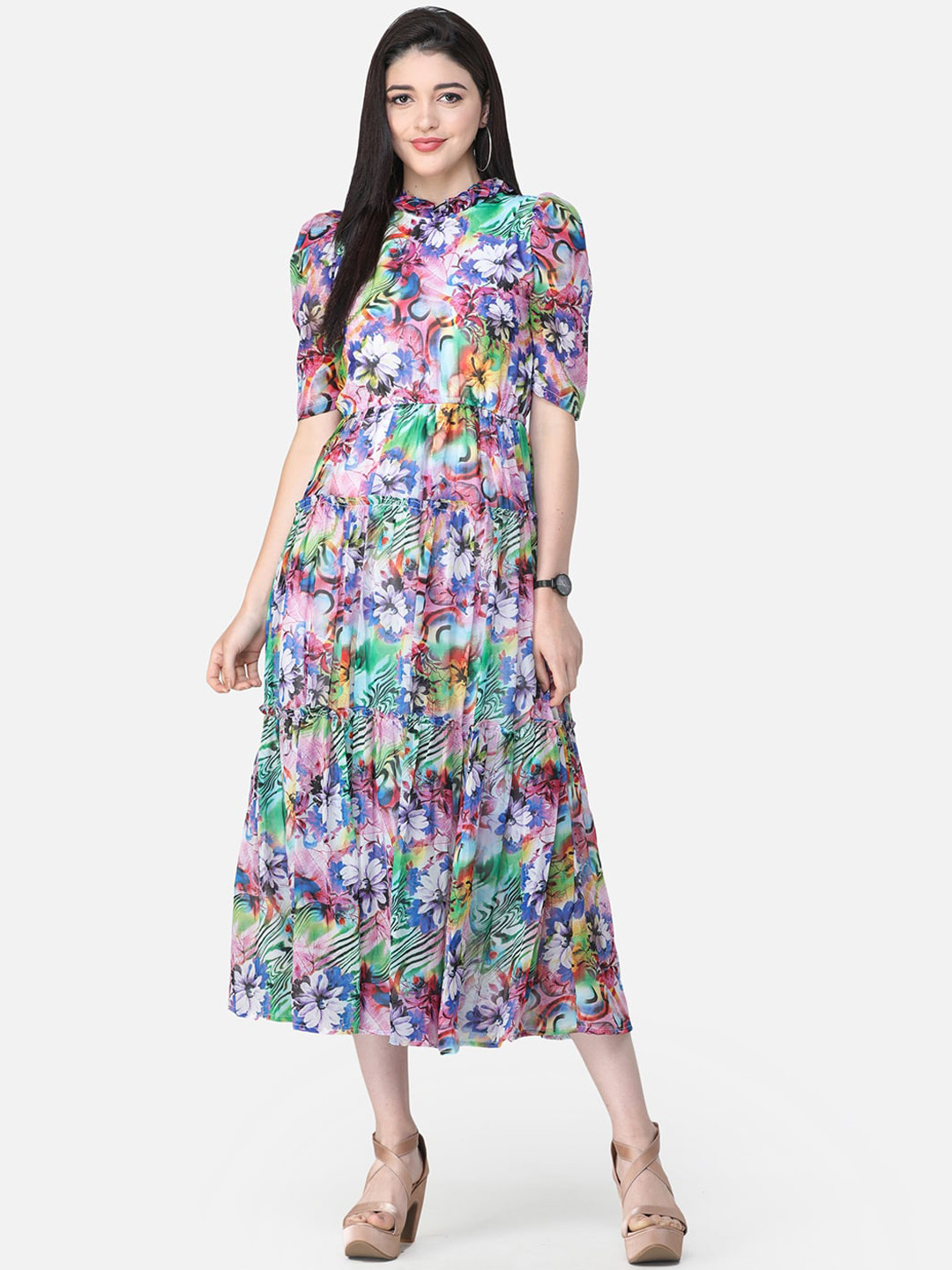 

SCORPIUS Women Multicoloured Printed Fit and Flare Dress, Multi