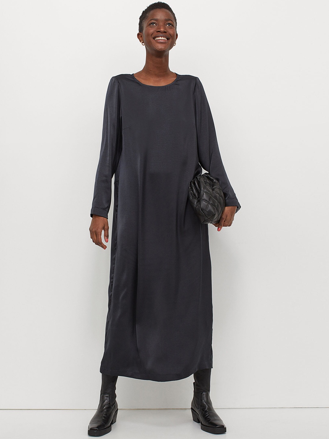 

H&M Women Blue Calf-Length Satin Dress