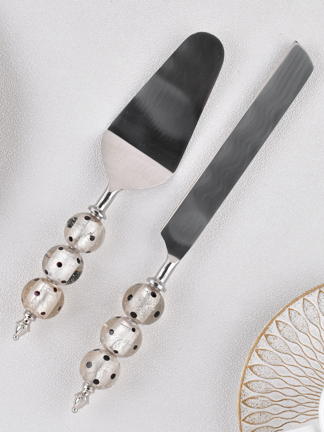 

Homesake Stainless Steel Cake Server Set with Bead Handle, Silver