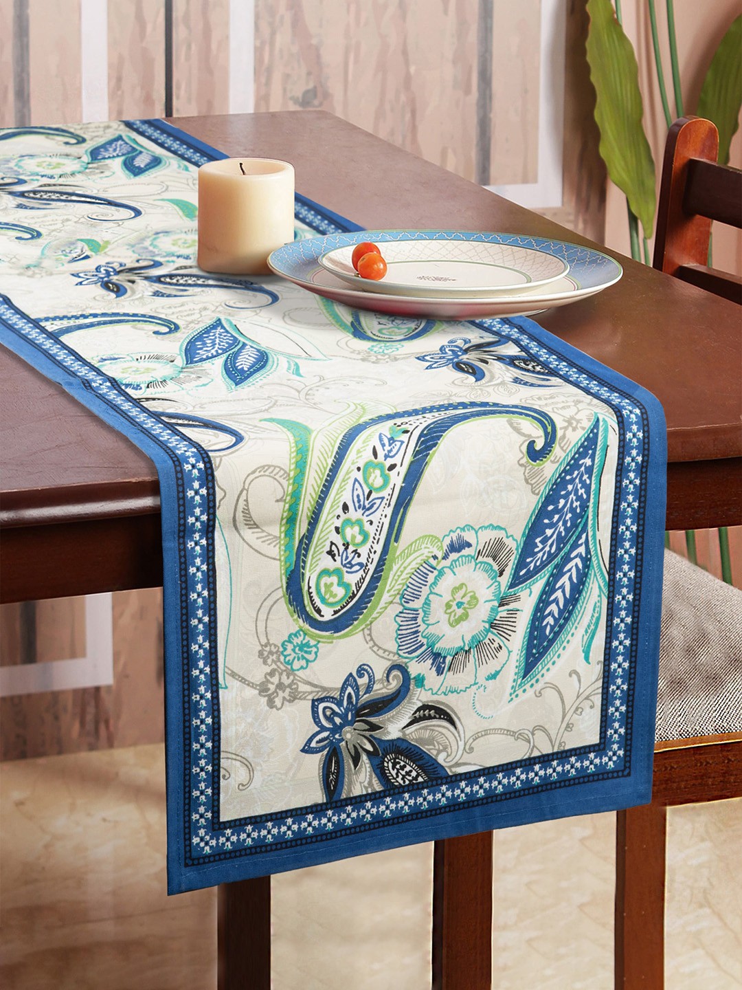 

HOME AFFAIRS Blue & Beige Ethnic Motifs Table Runner