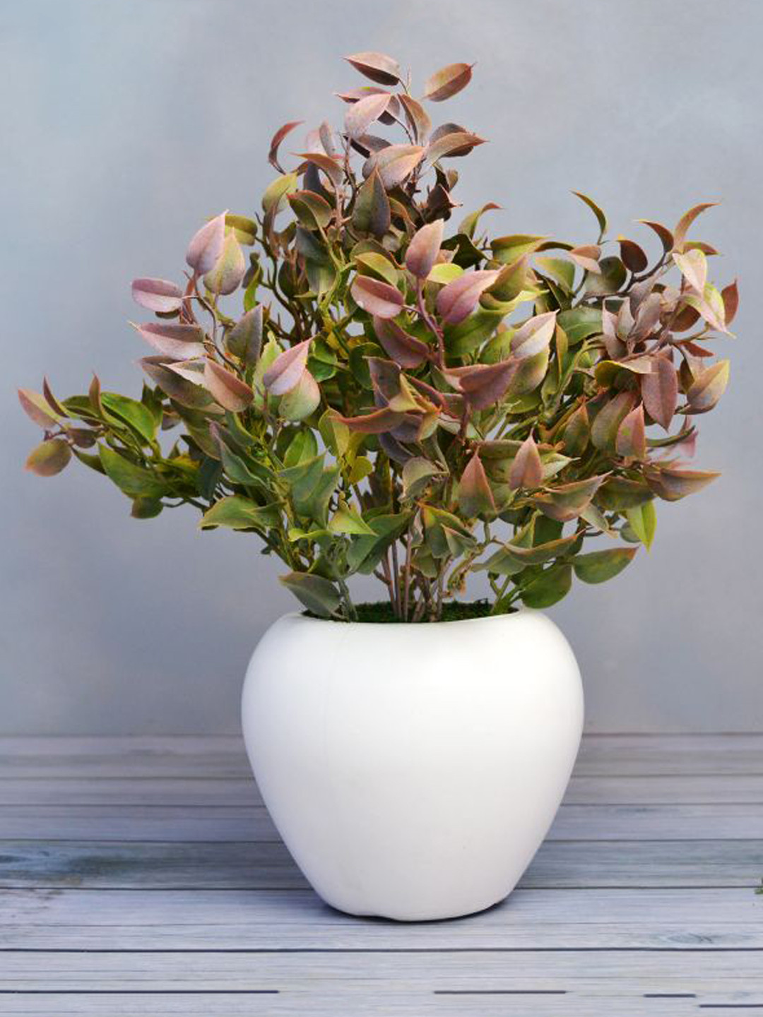 

fancy mart Green & Purple Artificial Latex Plant In Apple Pot