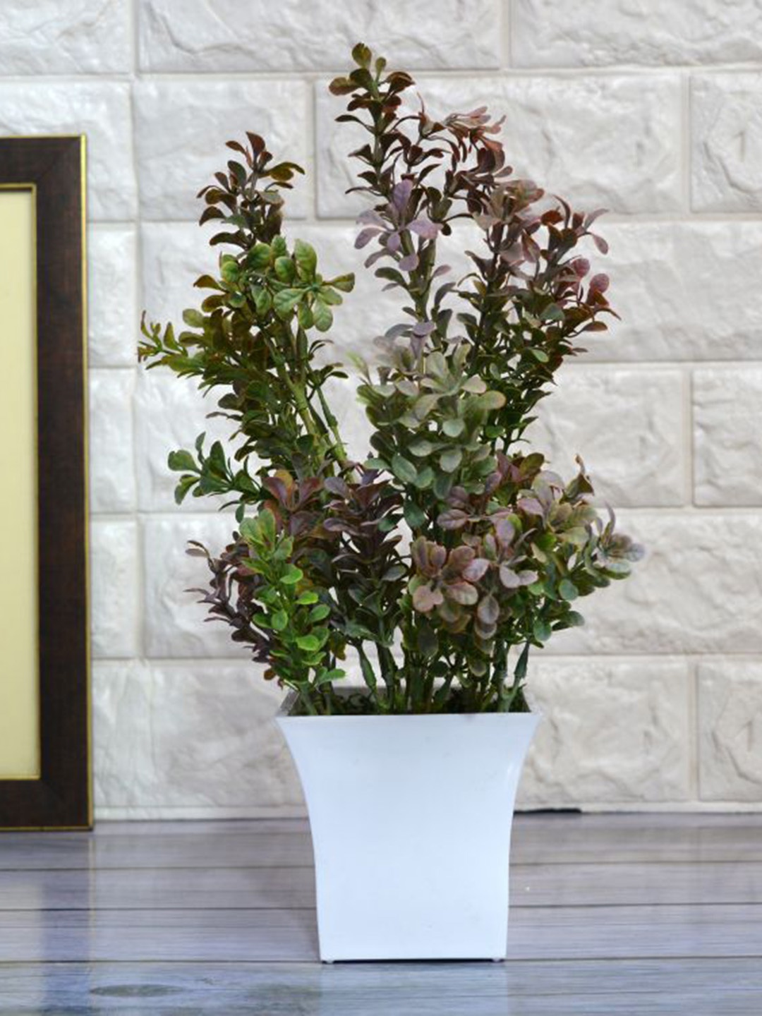 

Fancy Mart Purple & Green Artificial Fenugreek Plant & White Pot