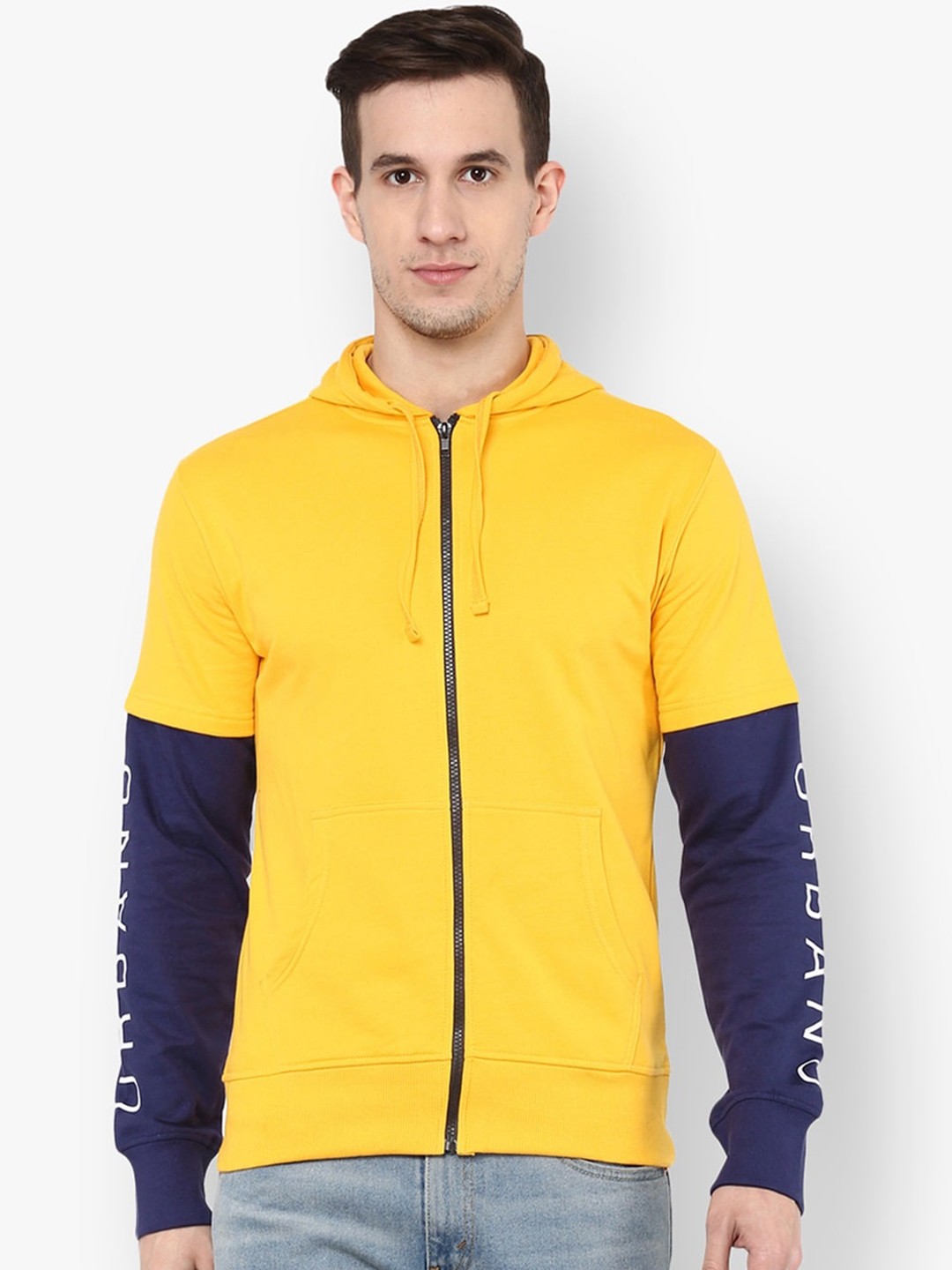 

Urbano Fashion Men Yellow Solid Cotton Sporty Jacket