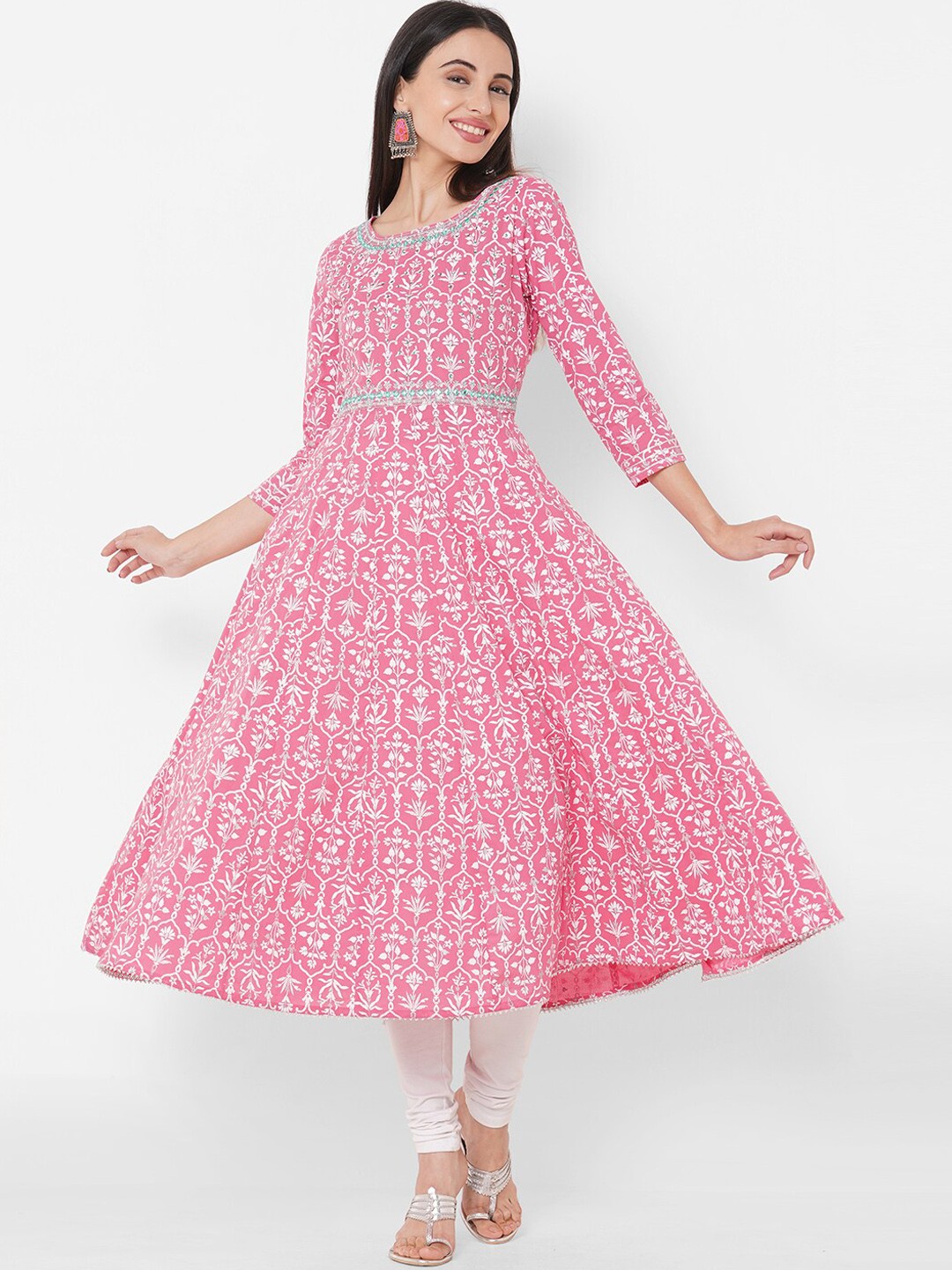

FASHOR Pink Ethnic Motifs Printed Anarkali Kurta