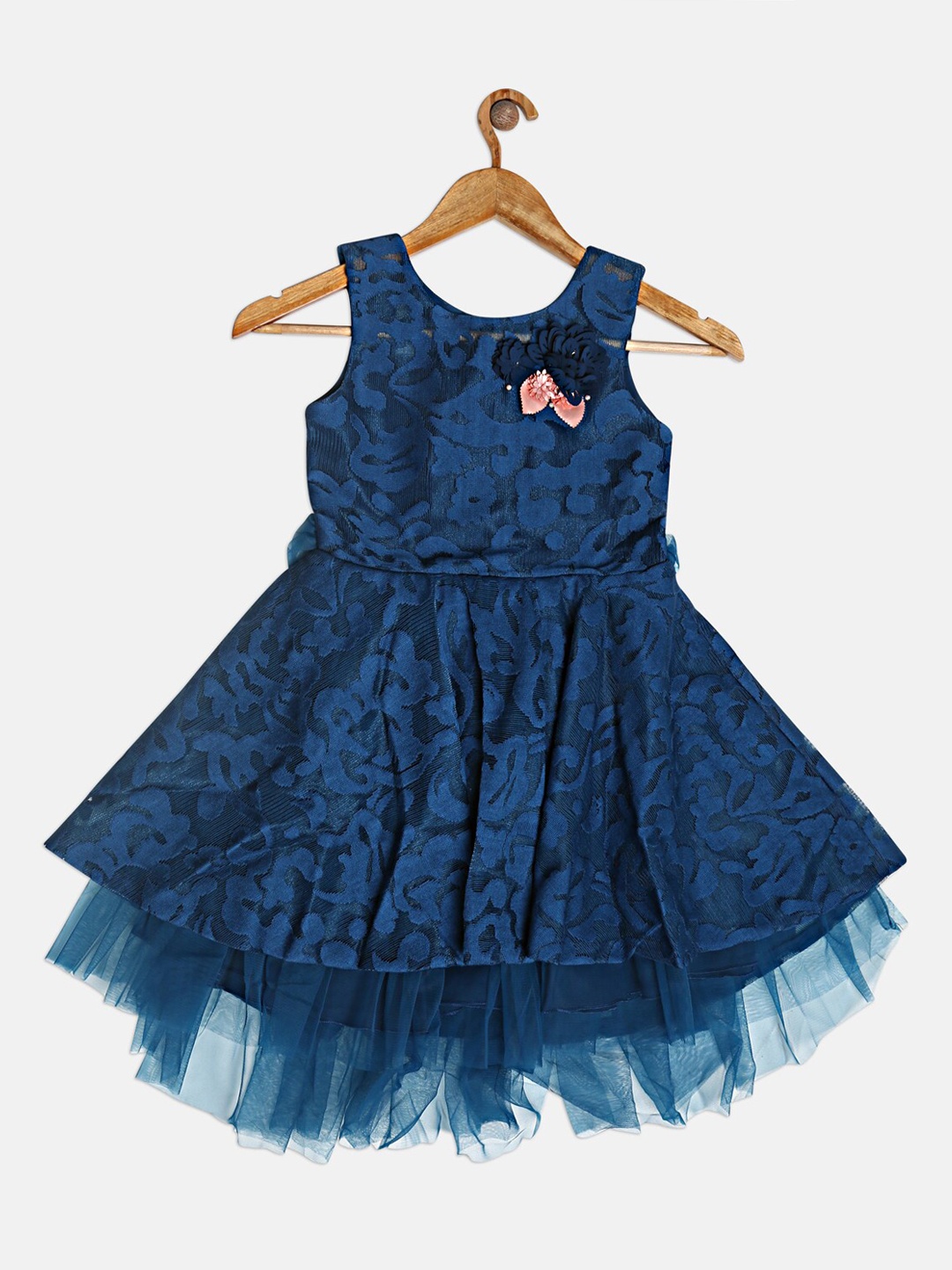 

Peppermint Girls Teal Self Design Fit and Flare Dress
