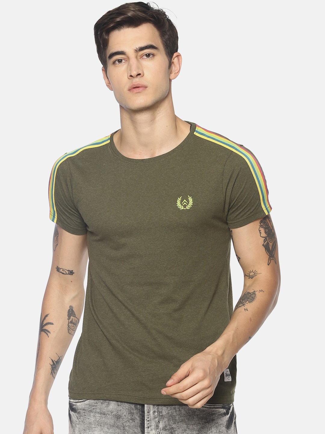 

Steenbok Men Green Solid Round Neck T-shirt