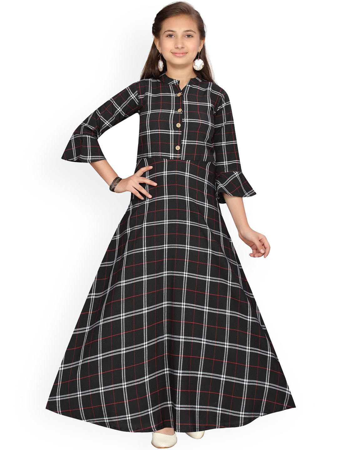 

Aarika Girls Black Checked Maxi Dress
