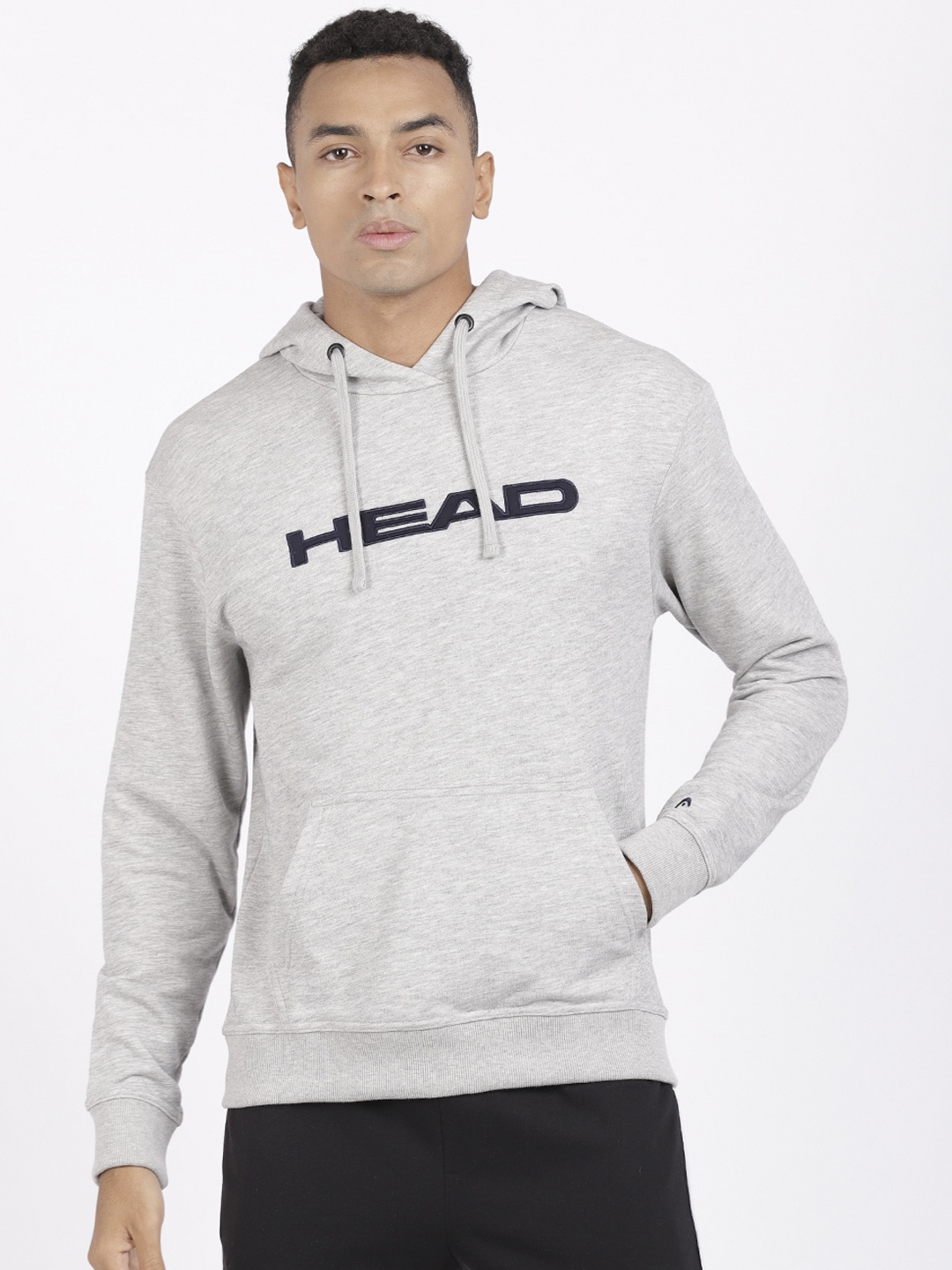 

Head Men Grey Printed Hooded Sweatshirt