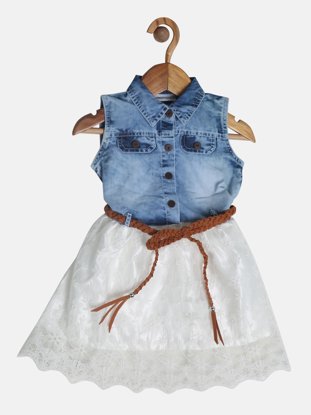 

Peppermint Girls White Self Design Fit and Flare Dress
