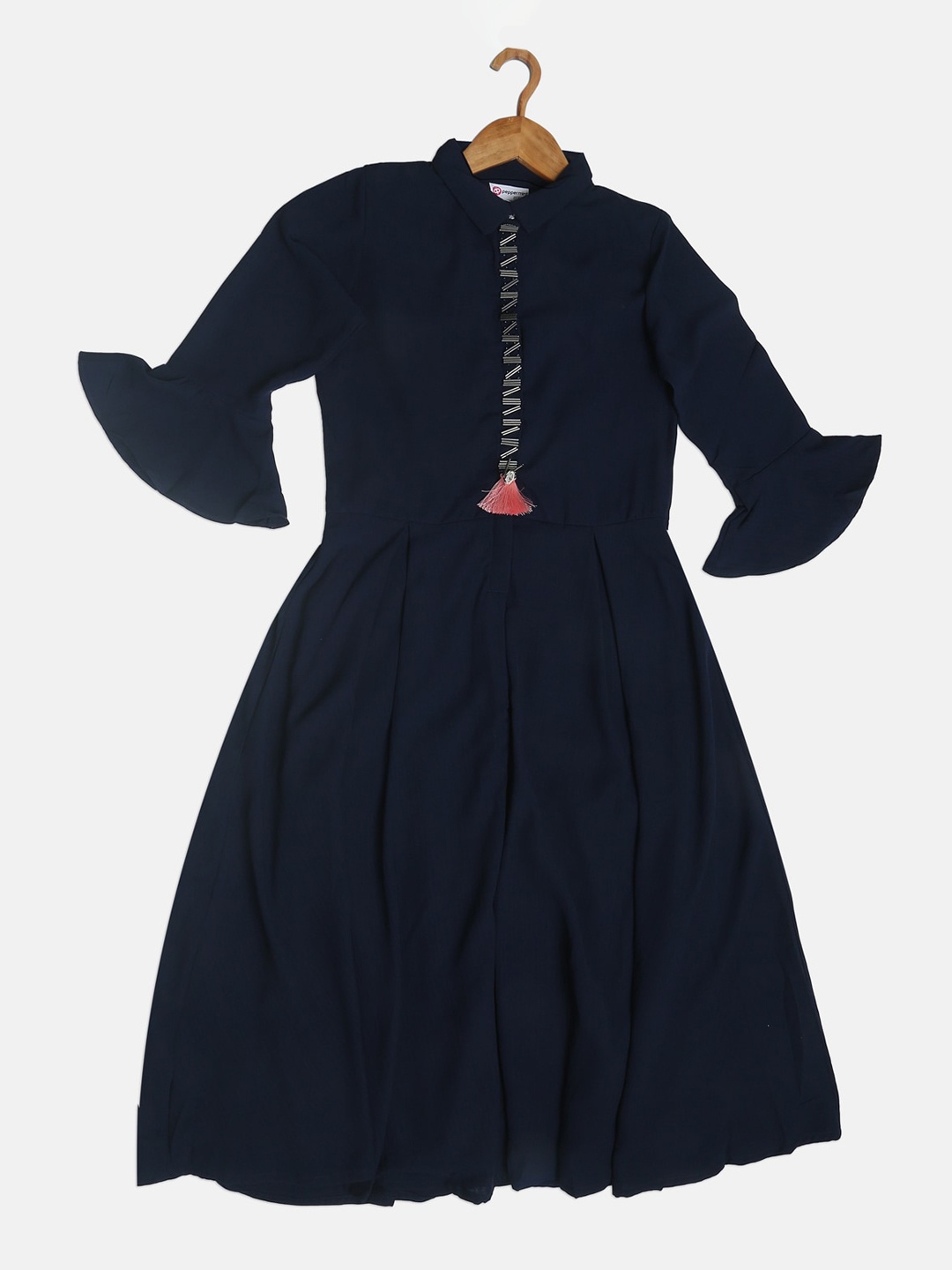 

Peppermint Girls Navy Blue Solid Fit and Flare Dress