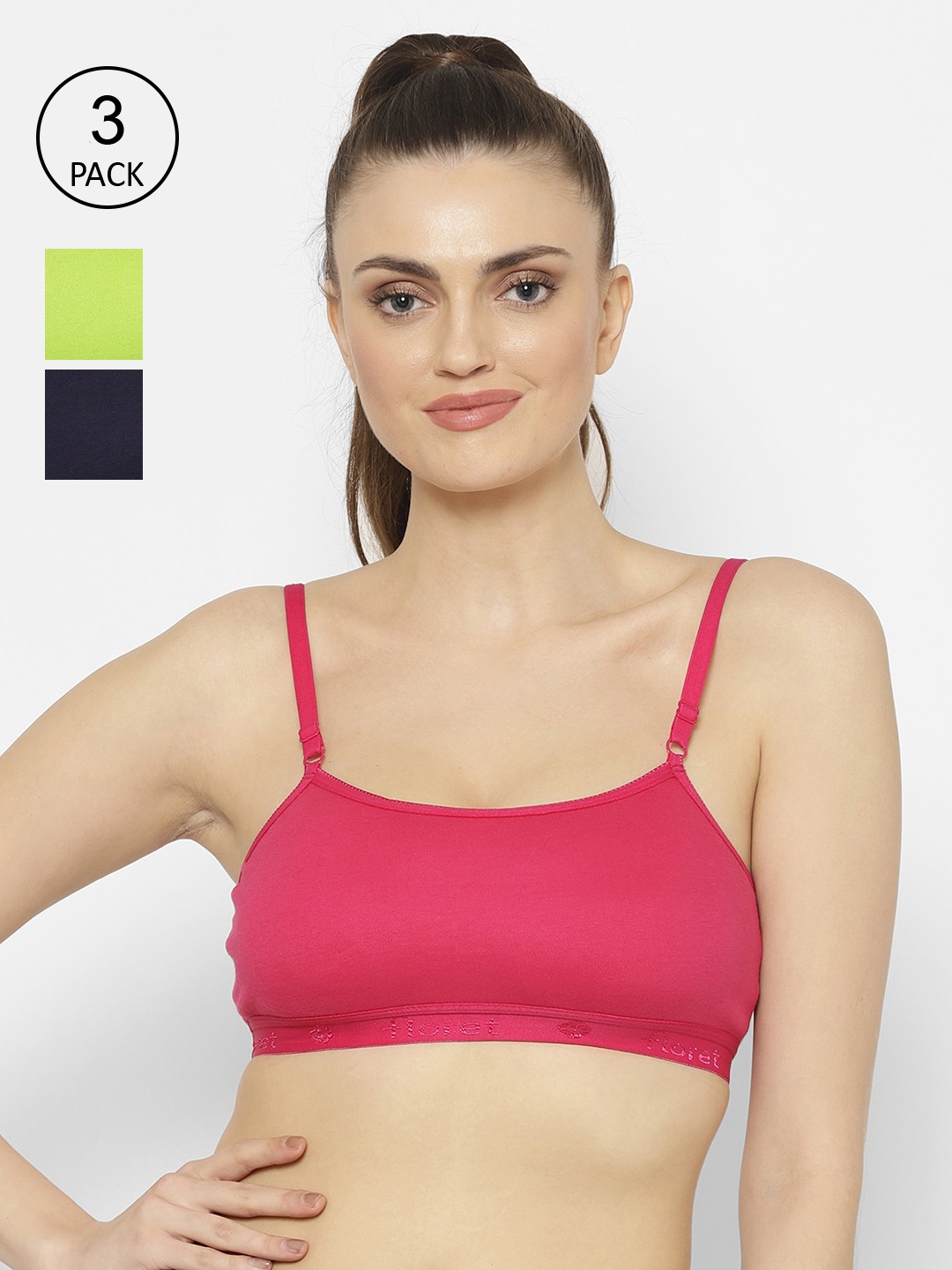 

Floret Magenta & Navy Blue Solid Set of 3 Workout Bra 1492_Magenta-N.Blue