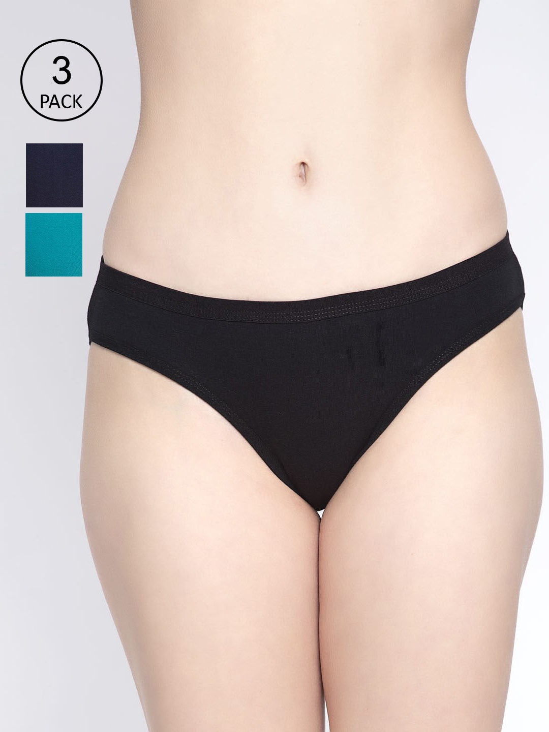 

GRACIT Women Pack Of 3 Solid Bikini Briefs PW35-01-17-20, Black