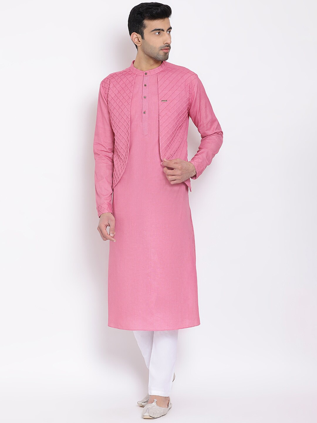 DEVOILER Pink Yoke Design Thread Work Kurta