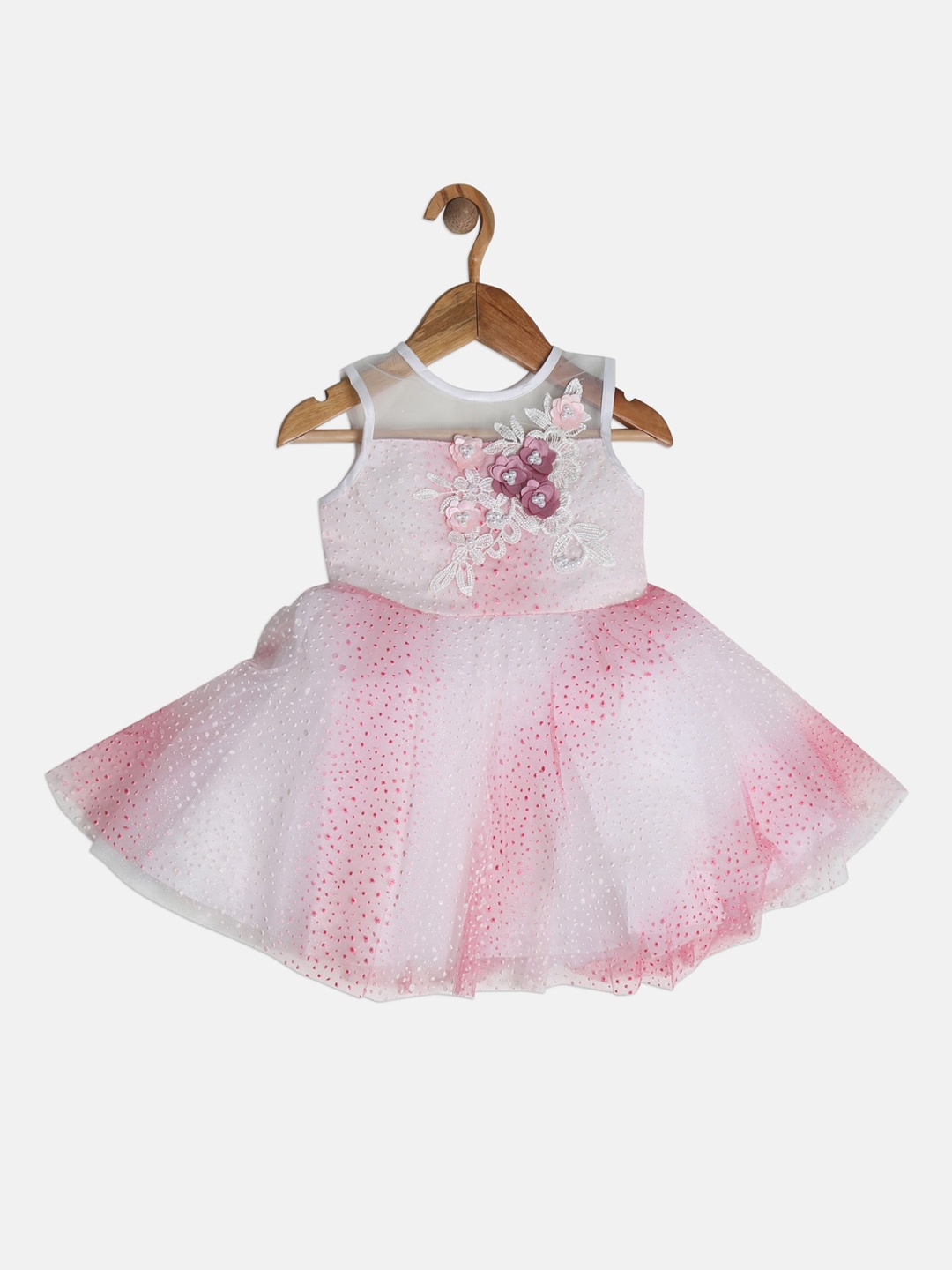 Peppermint Girls Pink & White Self Design Fit and Flare Dress