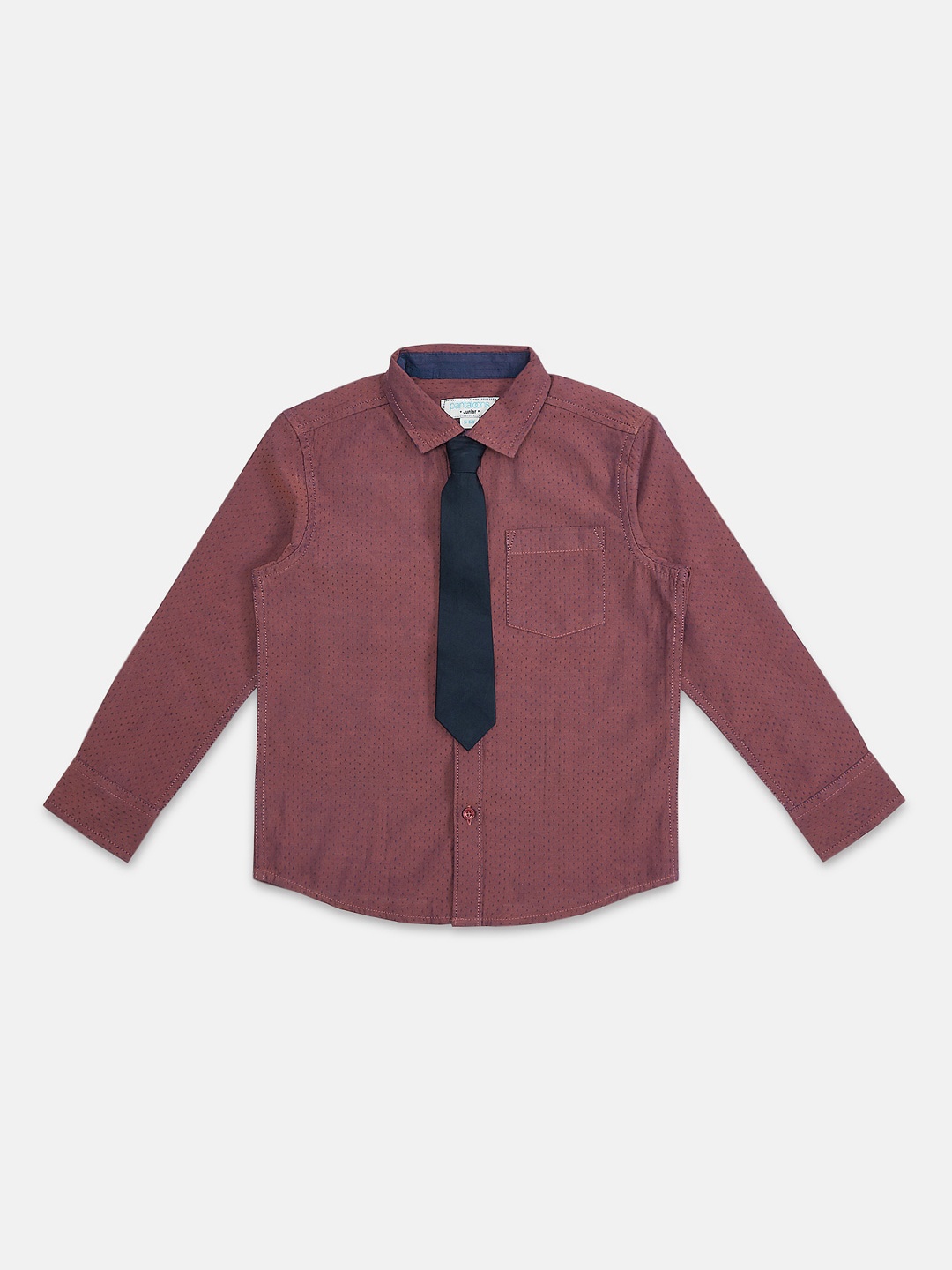 

Pantaloons Junior Boys Maroon & Navy Blue Regular Fit Self Design Casual Shirt With Tie