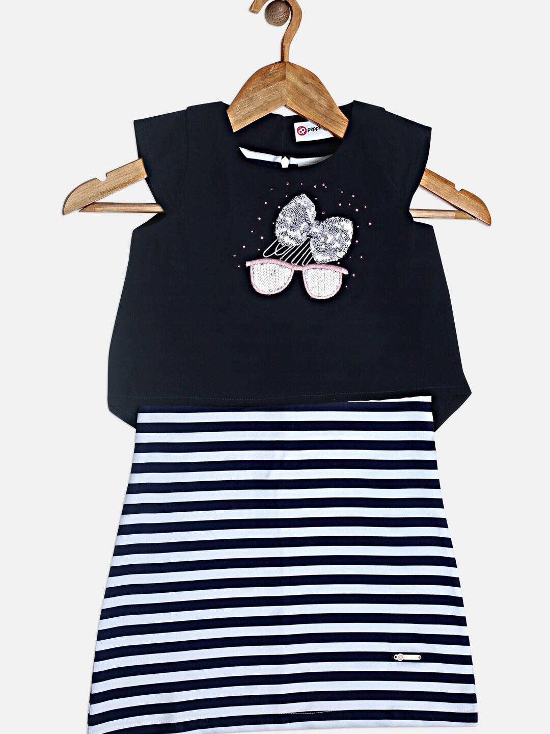 Peppermint Girls Navy Blue Striped A-Line Dress