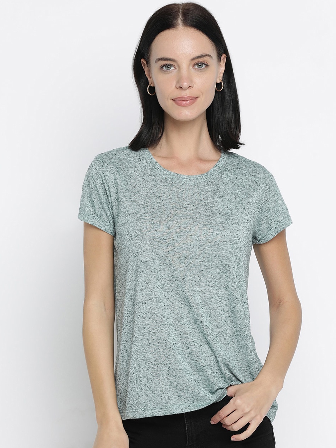

Pepe Jeans Women Green Self Design Round Neck T-shirt