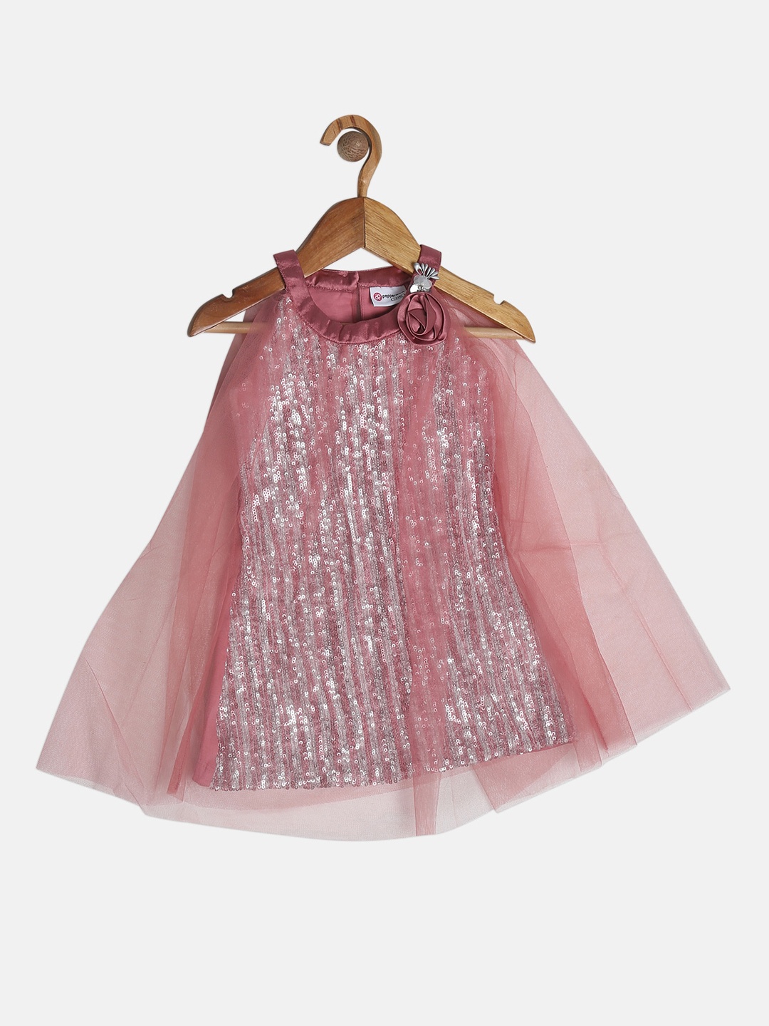 

Peppermint Girls Pink Self Design A-Line Dress