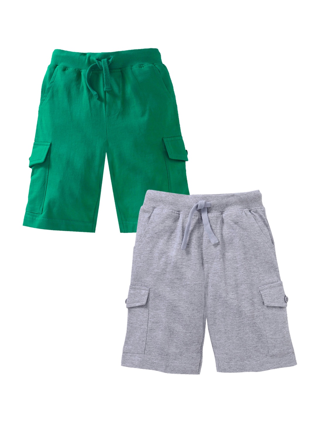 

KiddoPanti Boys Green & Grey Melange Pack of 2 Solid Regular Fit Regular Shorts