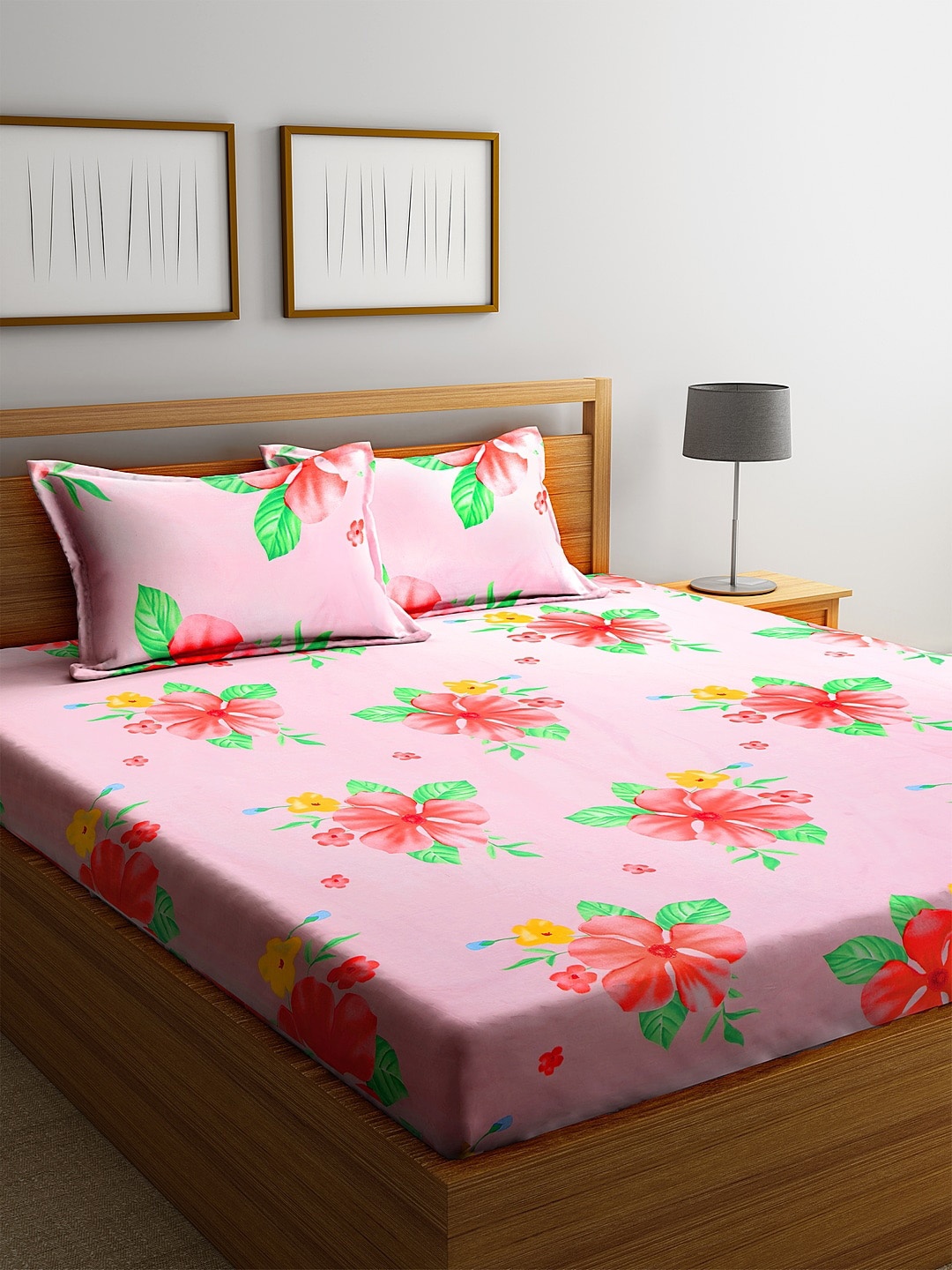 

KLOTTHE Floral 300 TC Cotton Blend King Bedsheet with 2 Pillow Covers, Pink