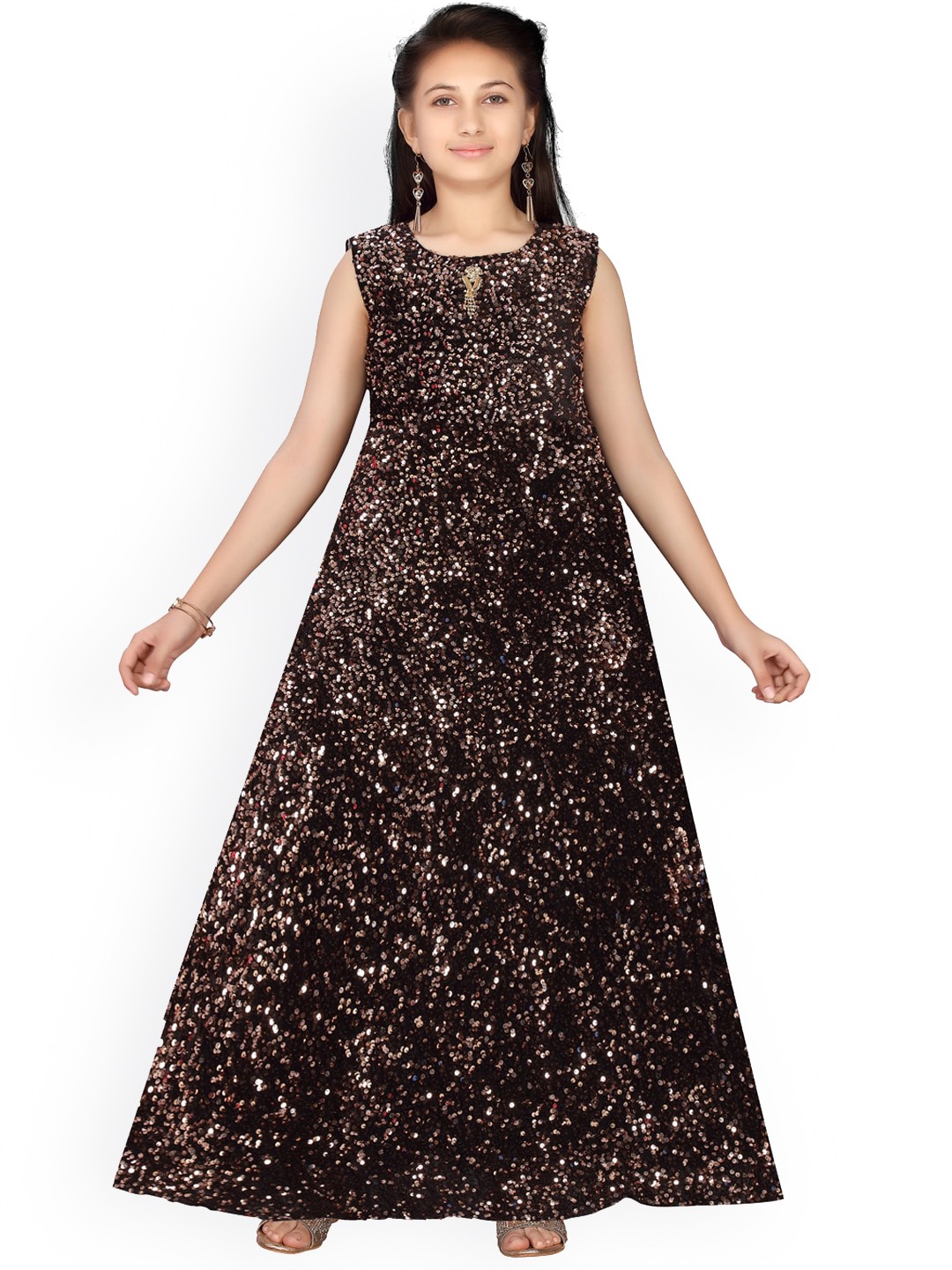 

Aarika Girls Peach-Coloured Printed Maxi Dress