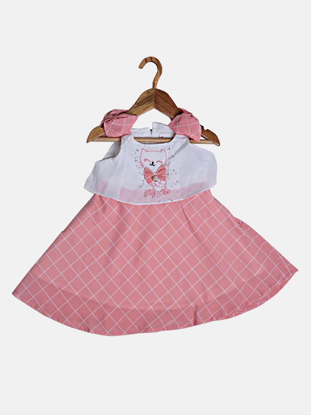 

Peppermint Girls Peach-Coloured Checked Fit and Flare Dress