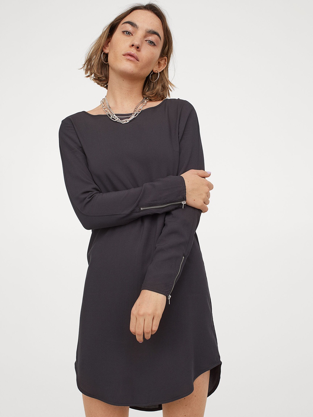 

H&M Women Grey Solid Short viscose dress