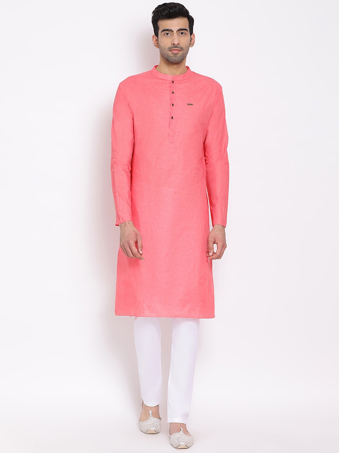 

DEVOILER Men Pink Woven Design Straight Kurta