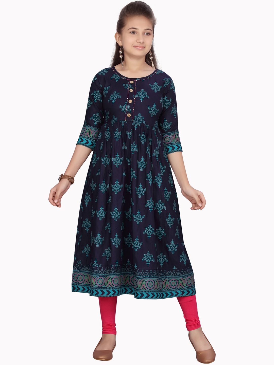 

Aarika Girls Navy Blue Printed A-Line Kurta