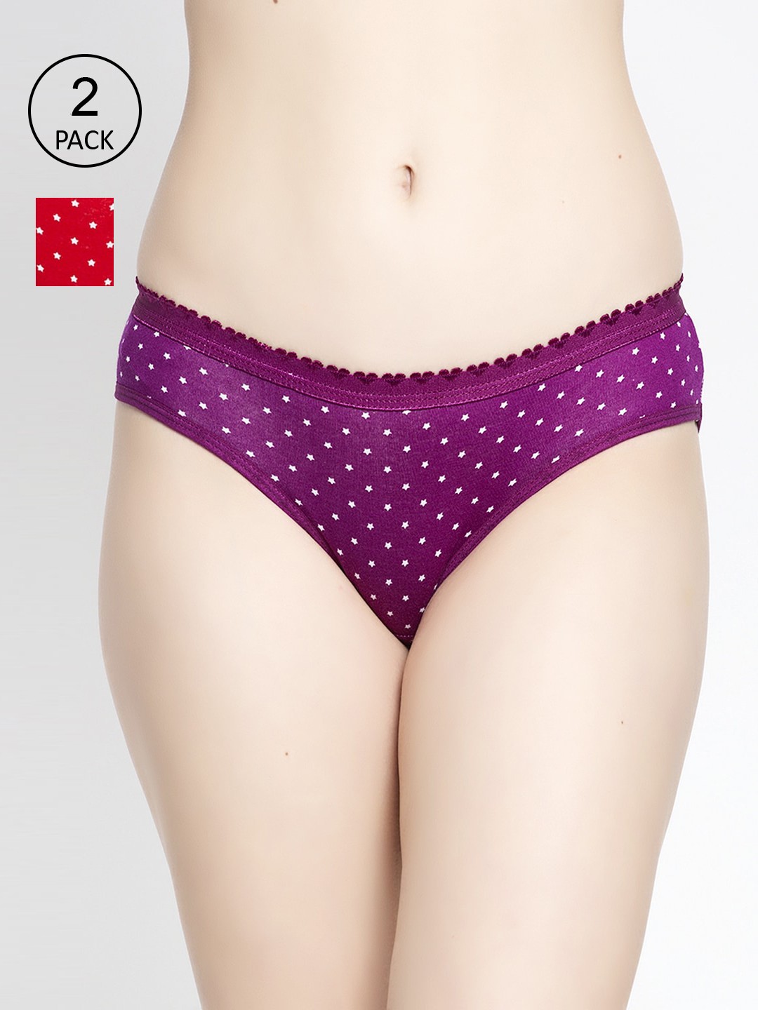 

GRACIT Women Pack of 2 Printed Hipster Briefs PW26-03-16, Red