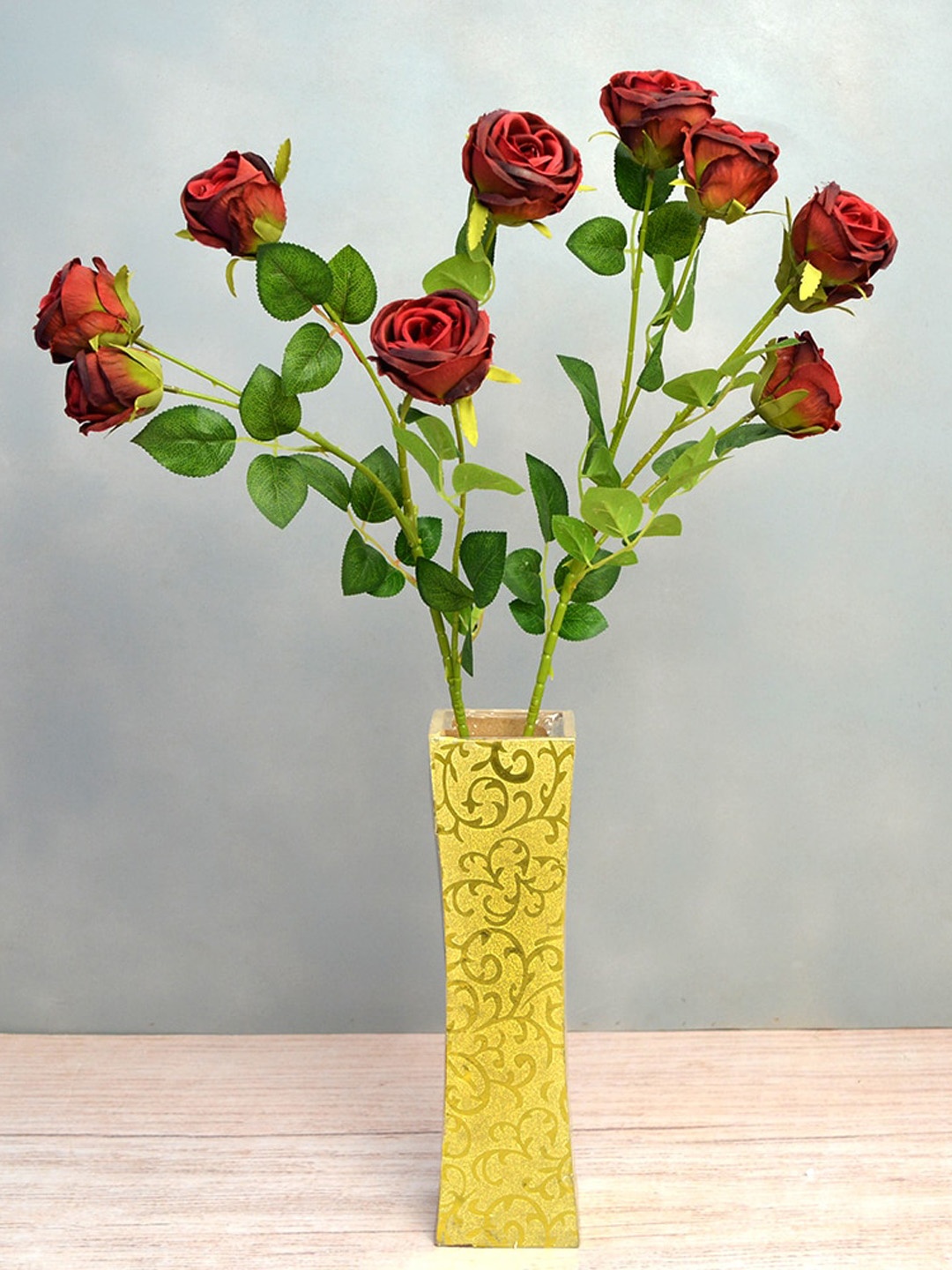 

fancy mart Set Of 2 Maroon & Green Artificial Rose Stick Without Pot
