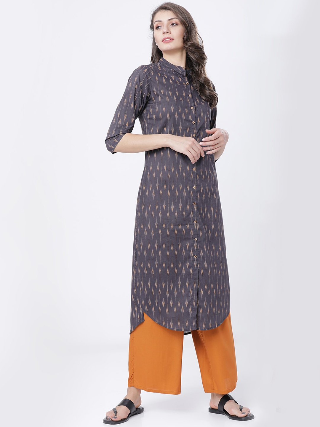 

Vishudh Women Grey Printed Straight Kurta