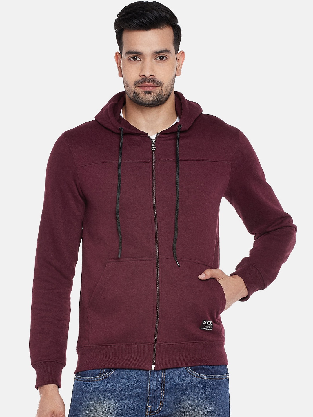 

People Men Maroon Solid Sweatshirt