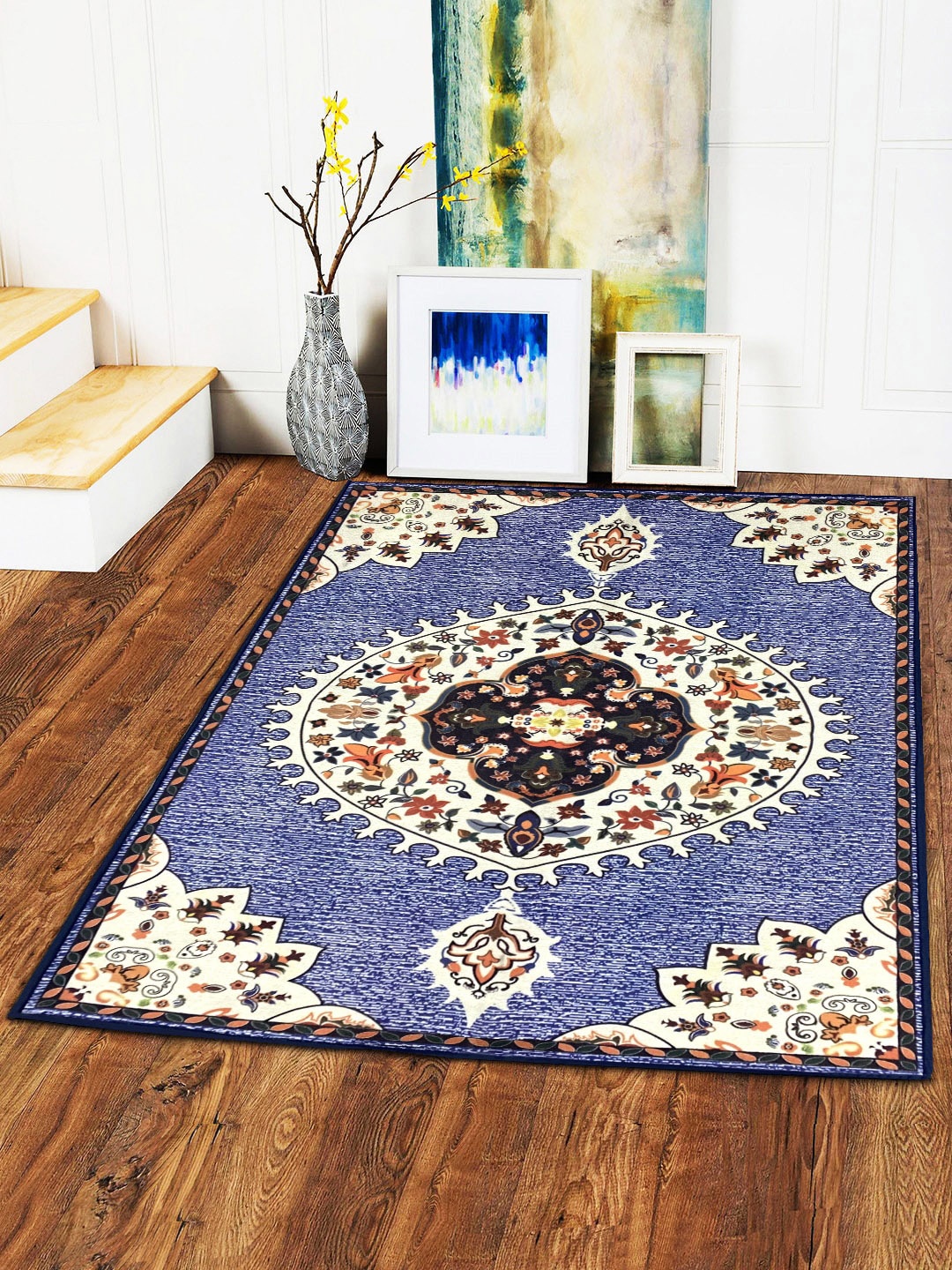 

Status Blue & Off-White Printed Anti-Skid Carpet