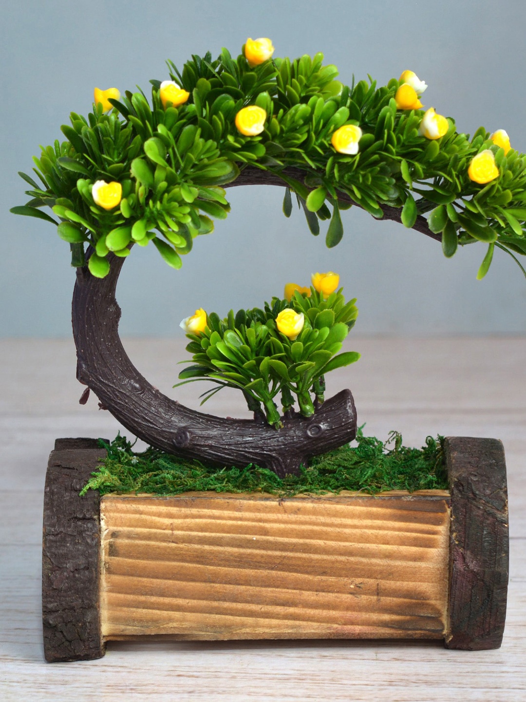 

fancy mart Green & Yellow Artificial Bonsai Tree With Buckle Pot