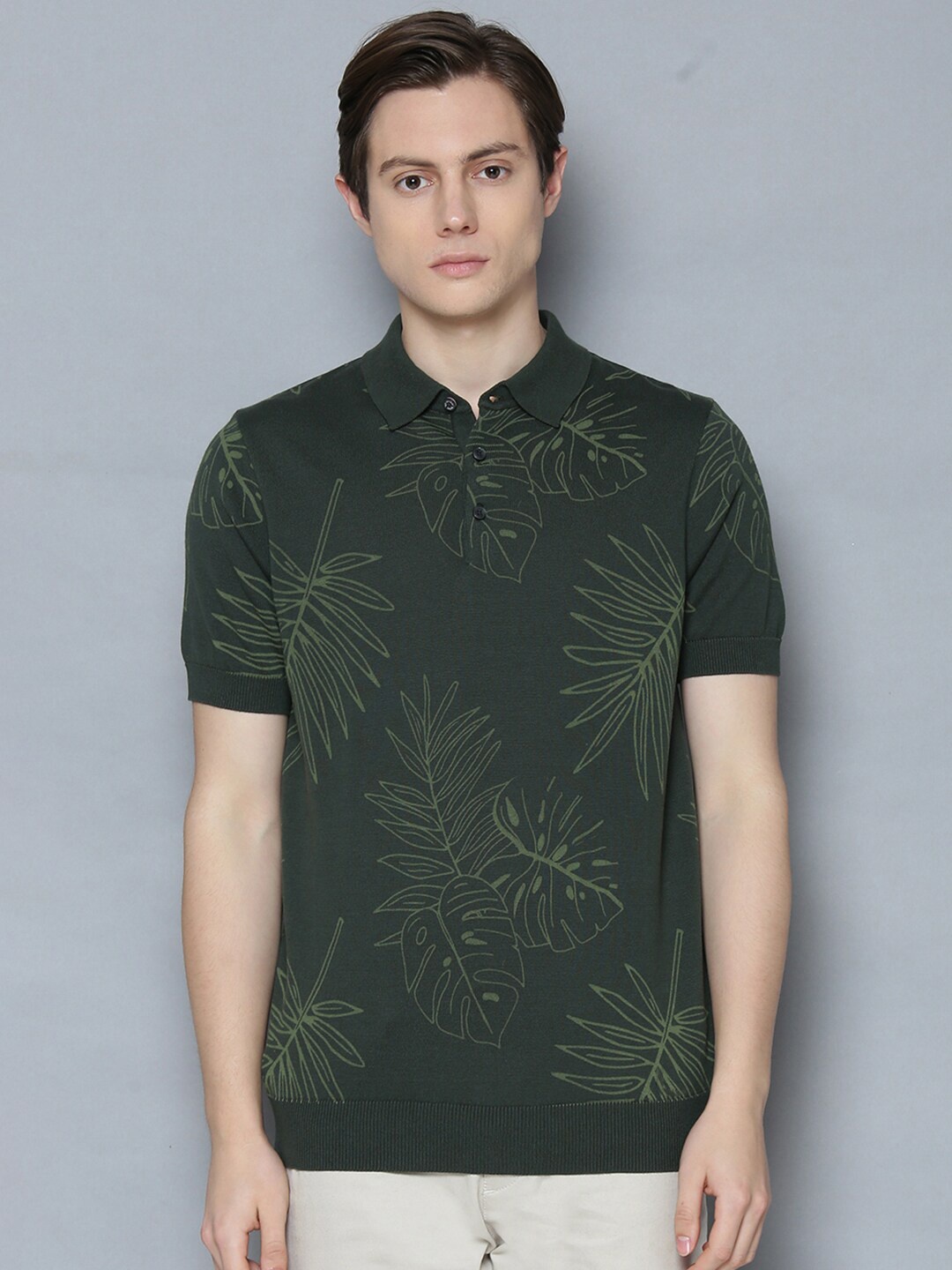 

BEN SHERMAN Men Green Printed Polo Collar T-shirt