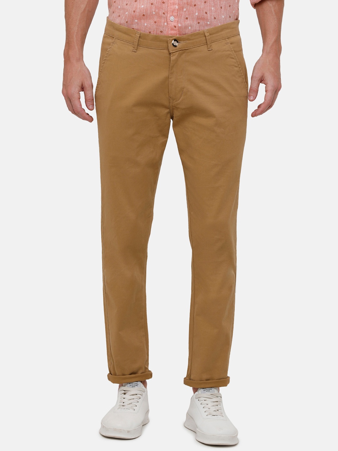 

CINOCCI Men Khaki Tapered Fit Solid Regular Trousers