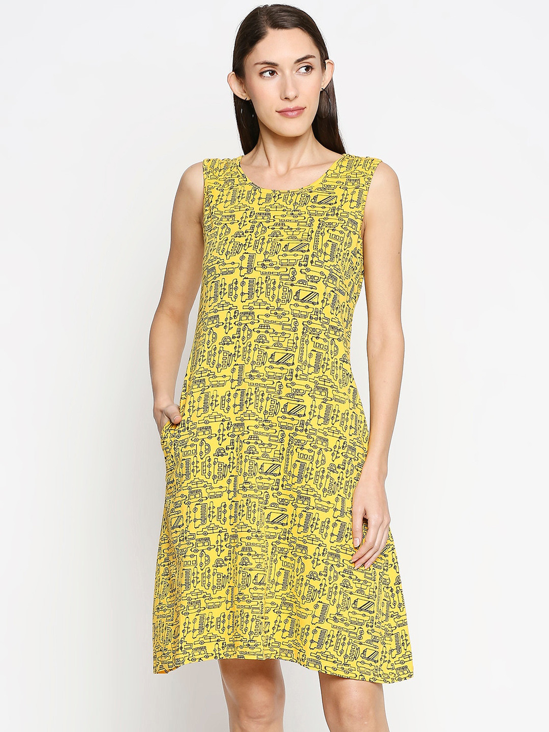 

People Women Yellow & Black Cotton Sheath Dress
