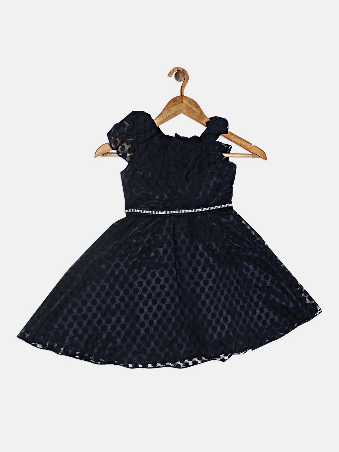 

Peppermint Girls Navy Blue Printed Fit and Flare Dress